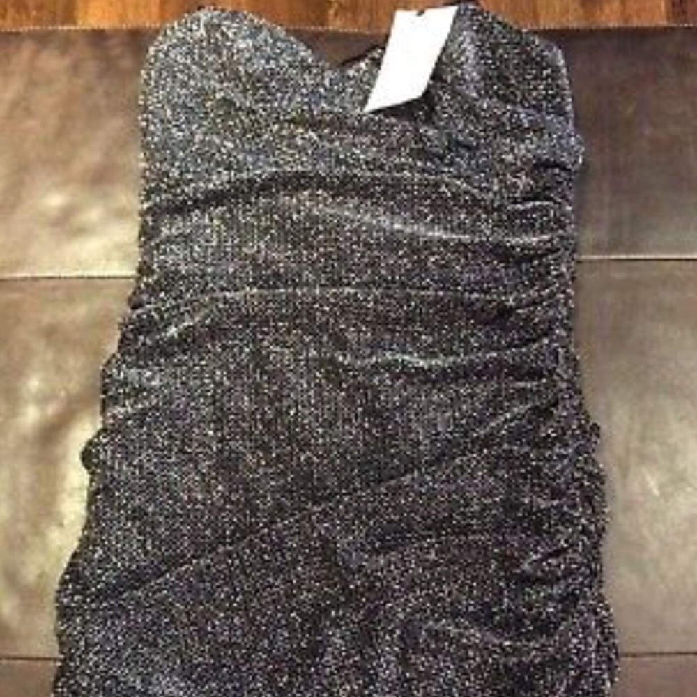 ABS by Allen Schwartz Black Metallic Strapless Mini Dress Size M